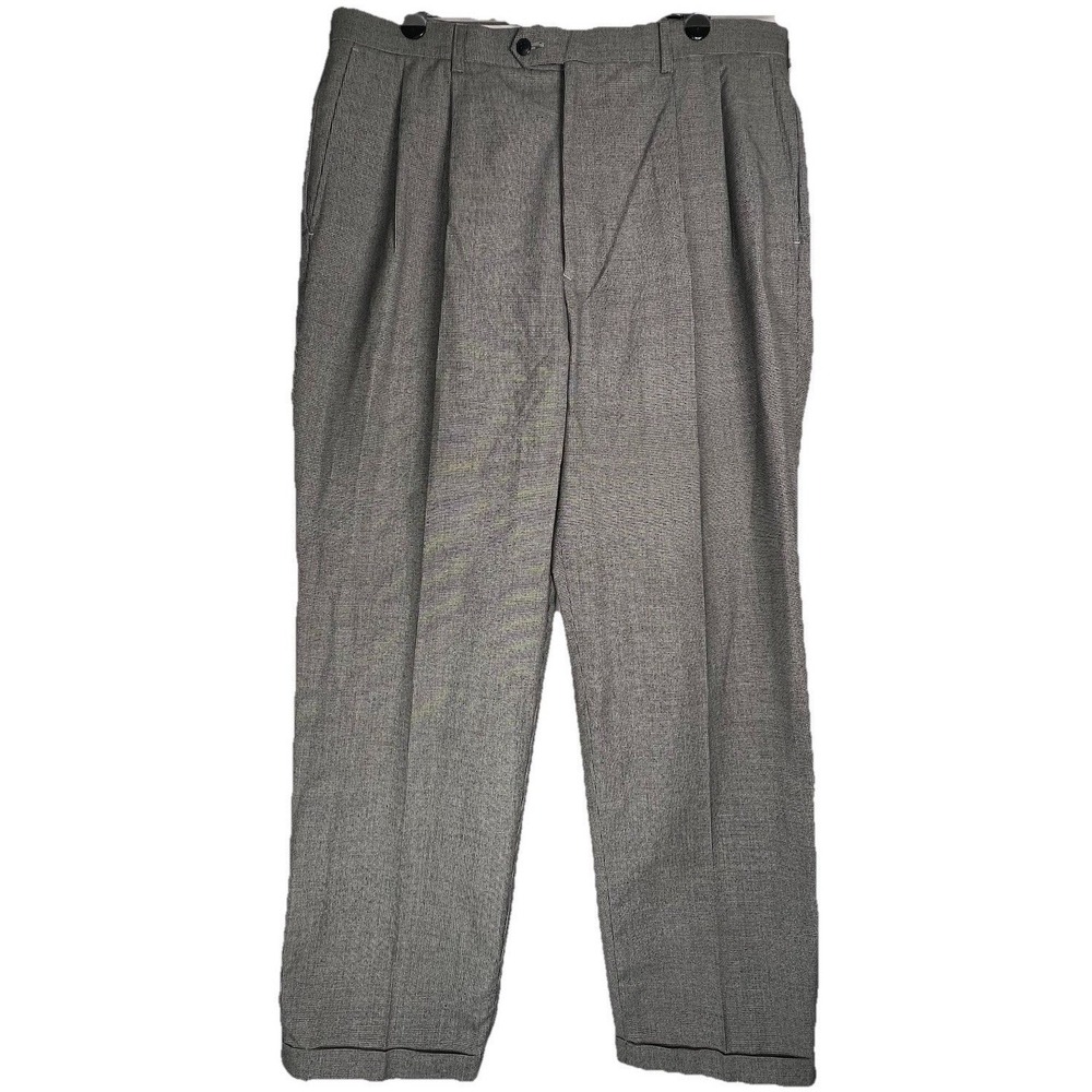 Ivy Crew Mens Pleated Houndstooth Dress Pants Black White Cuffed 38x32 NEW